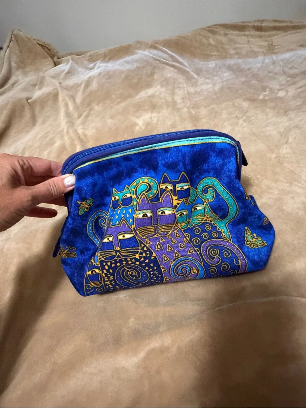 Laurel Burch Blue Cat-Print Clutch Cosmetic Pouch